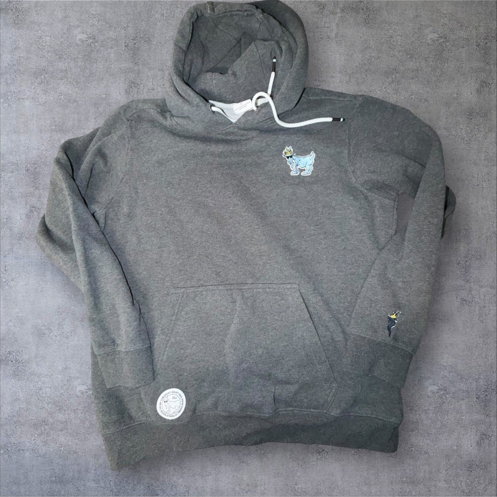 Goat USA Mens Pullover Hoodie Charcoal Grey Embroidered Logo Sweatshirt Size L